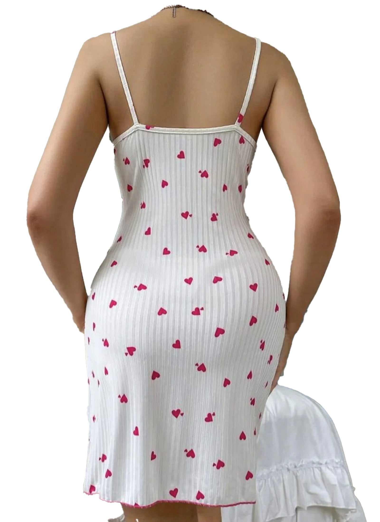 Sexy women's nightgown lace trim with heart print designed by LuckeLadybug LLC