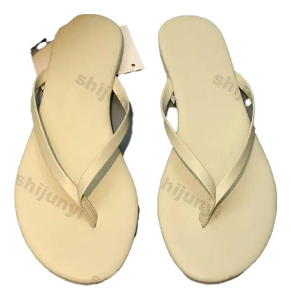 LuckeLadybug women's comfortable flip flops in beige with soft straps for casual summer wear