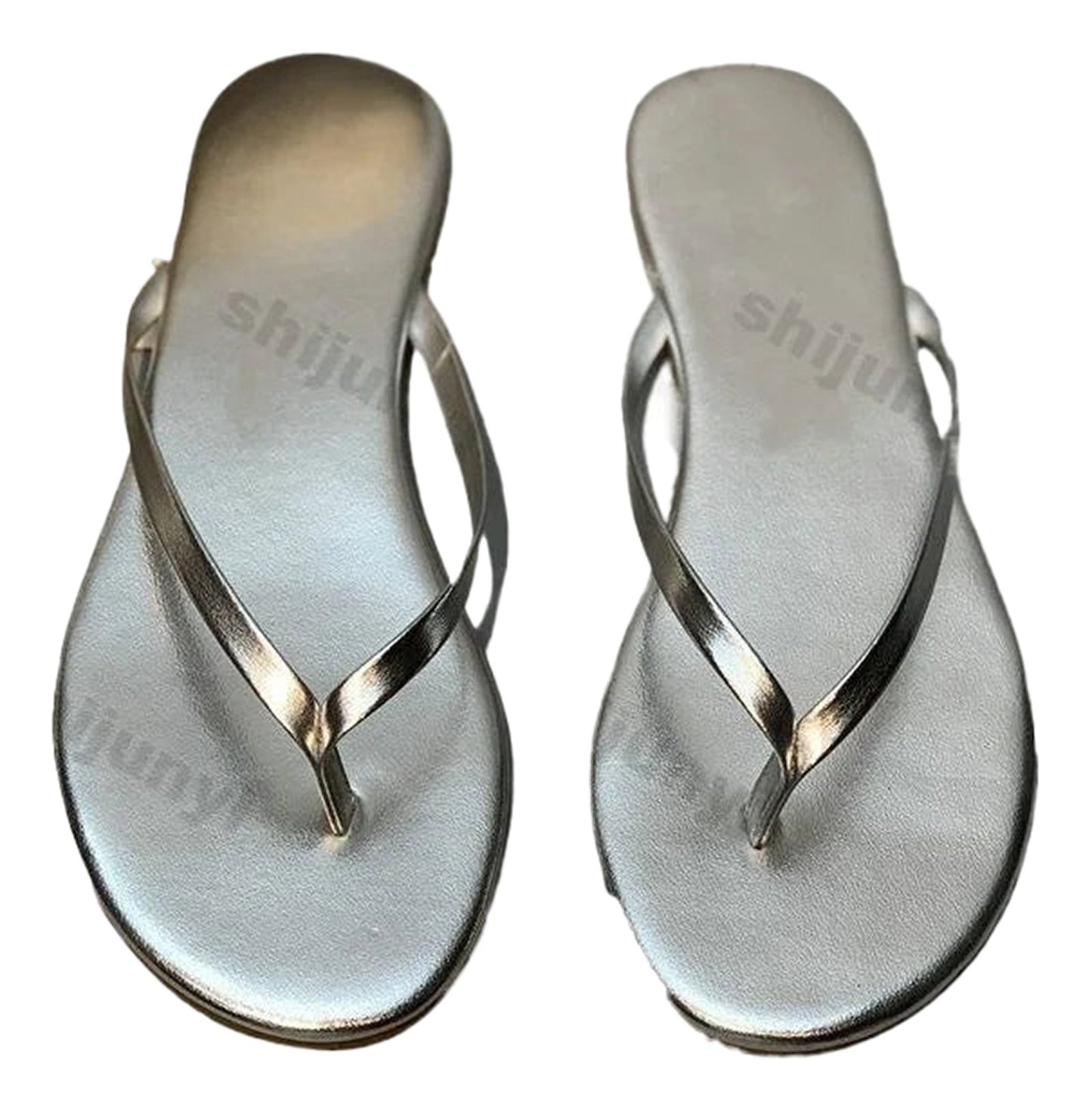 LuckeLadybug LLC women's comfortable flip flops in silver with sleek design for casual wear
