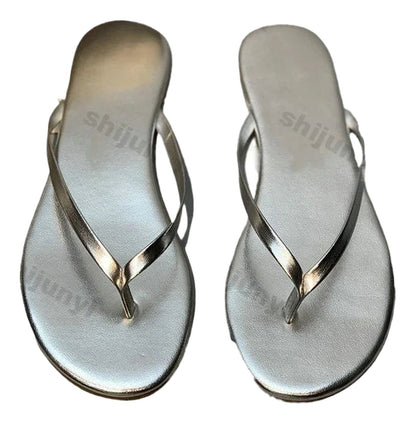LuckeLadybug LLC women's comfortable flip flops in silver with sleek design for casual wear