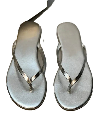 LuckeLadybug women's comfortable flip flops in silver with stylish straps and soft soles