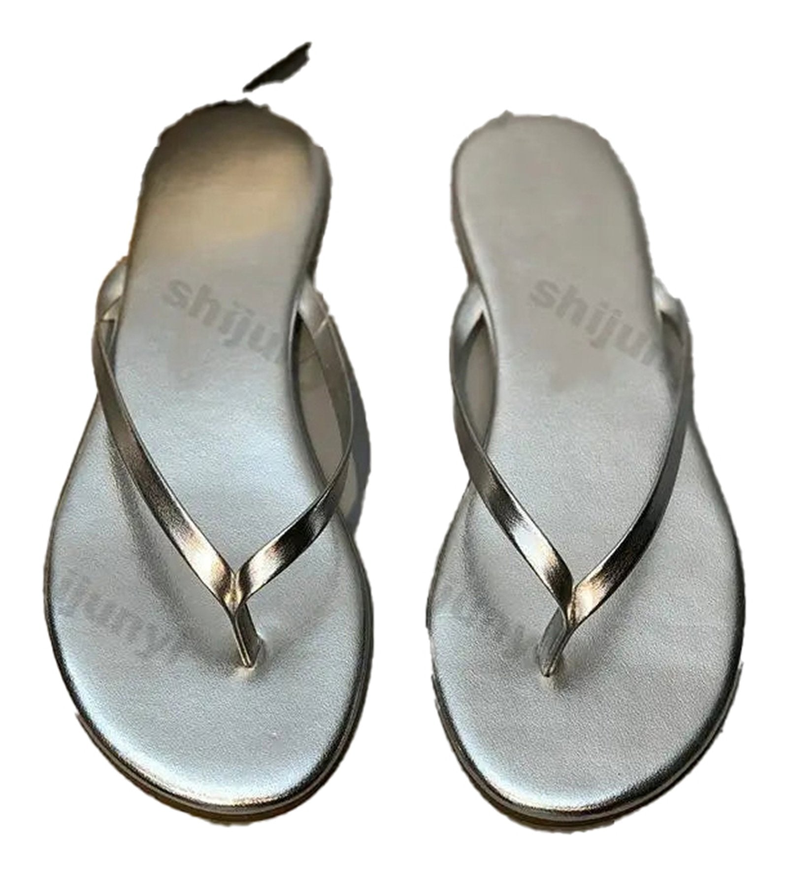 LuckeLadybug women's comfortable flip flops in silver with easy slip-on design for casual wear