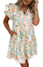 Dear Lover Dropshipping sky blue floral mini dress with ruffle sleeves side pockets and tiered hem