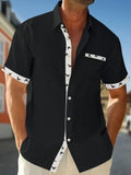 LuckeLadybug LLC Short Sleeve Button Down Shirt in Black with Stylish Contrast Trim