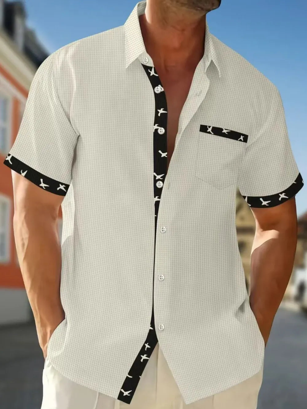 LuckeLadybug LLC Short Sleeve Button Down Shirt with Contrast Trim and Pocket for Casual Wear