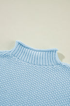 Iceland Blue High Neck Bat Short Sleeve Sweater