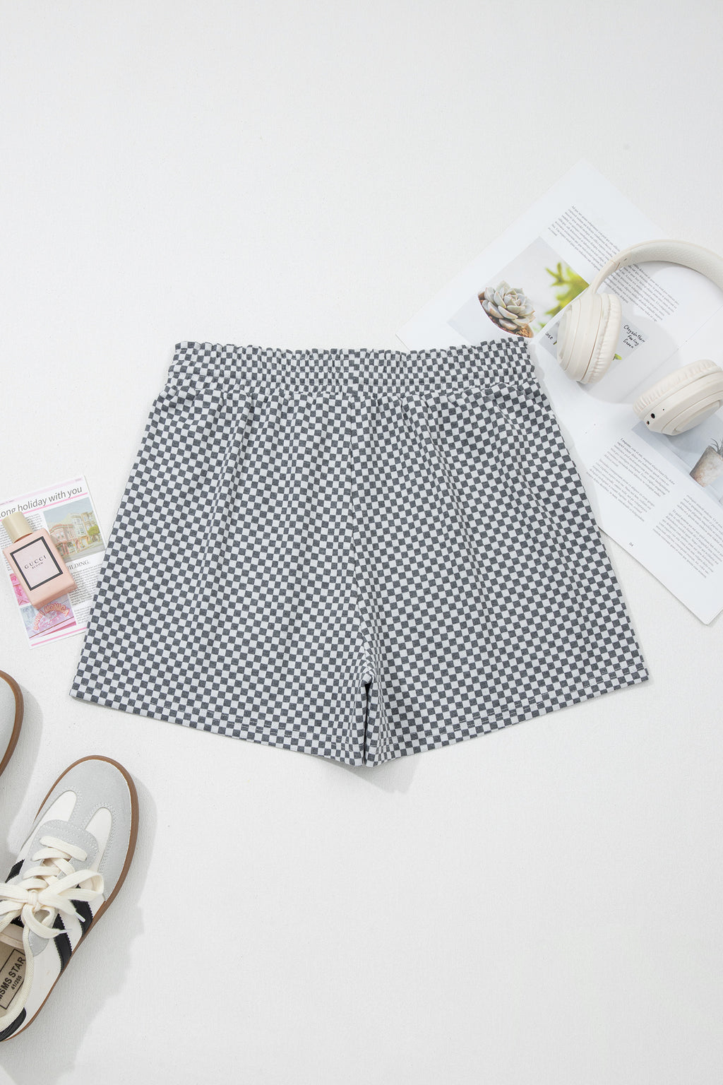 LuckeLadybug LLC Black and White Checkered Shorts Drawstring Shorts for Comfortable Style