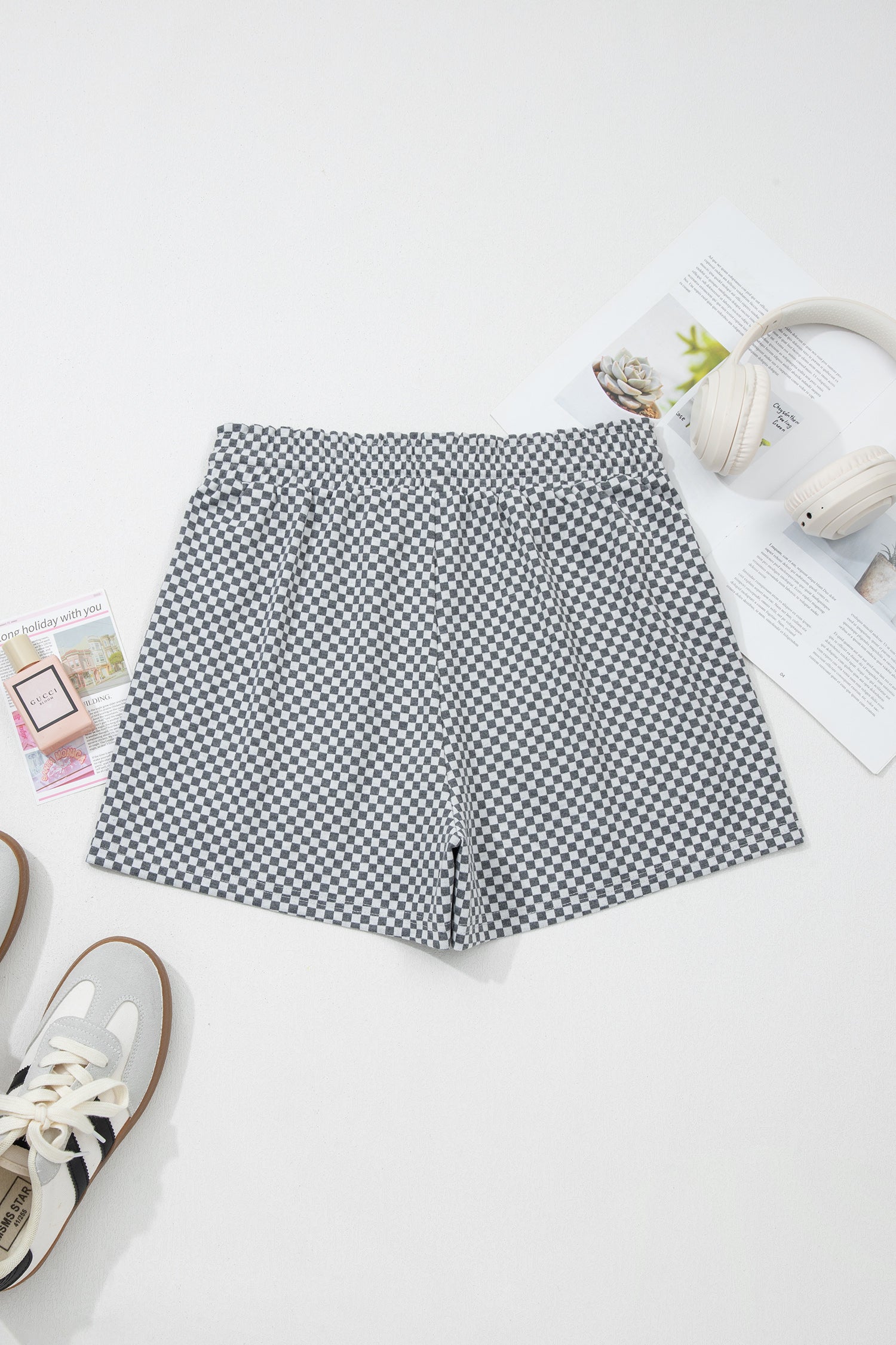 LuckeLadybug LLC Black and White Checkered Shorts Drawstring Shorts for Comfortable Style