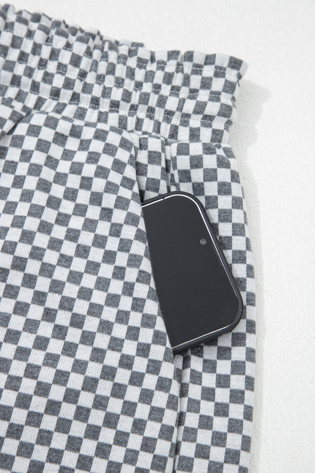 LuckeLAdybug LLC Shorts Drawstring Shorts in Black and White Checkered Pattern with Side Pocket