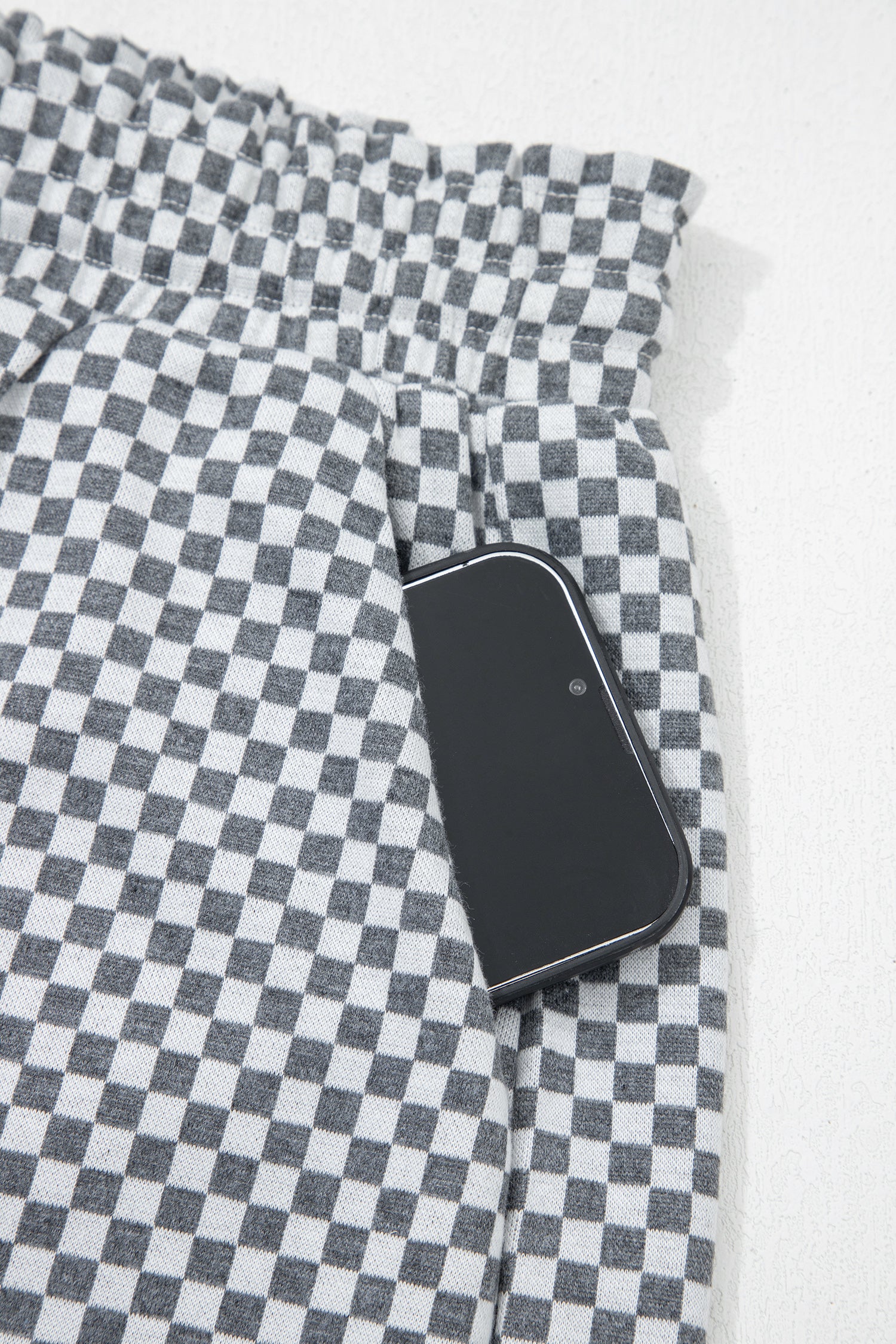 LuckeLAdybug LLC Shorts Drawstring Shorts in Black and White Checkered Pattern with Side Pocket