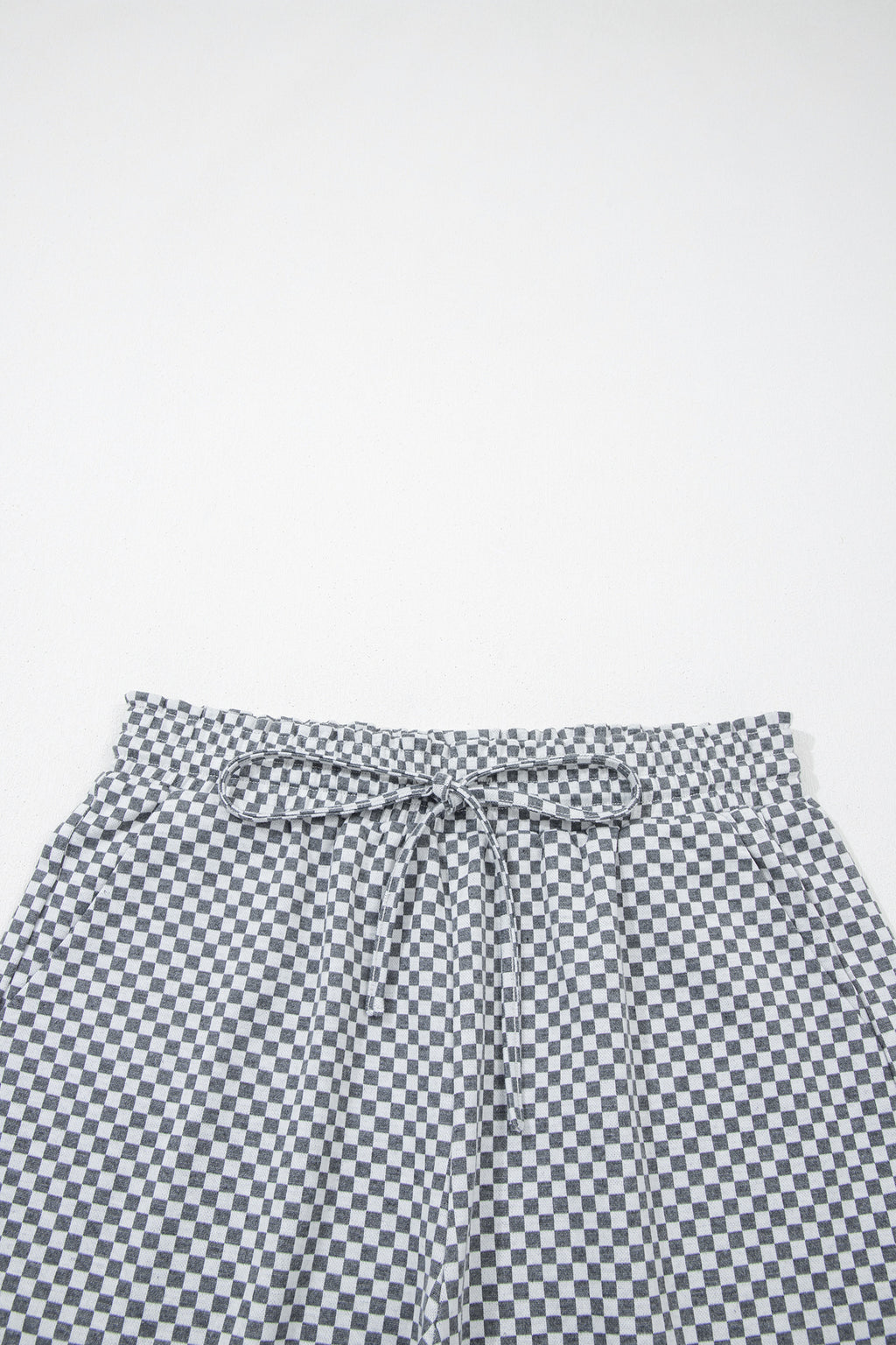 LuckeLAdybug LLC Black and White Checkered Drawstring Shorts for Casual Summer Wear