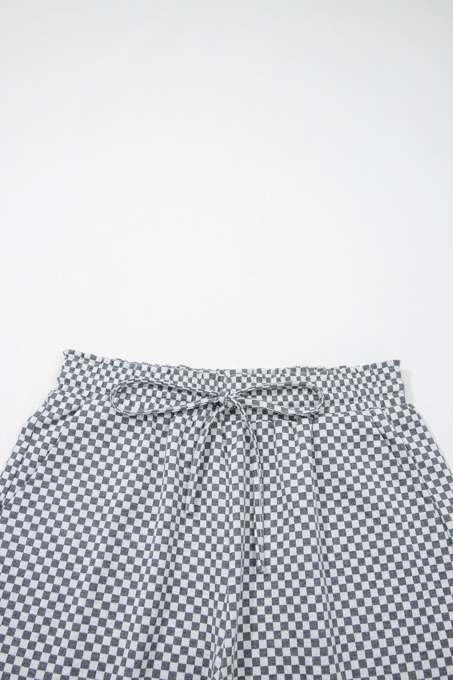 LuckeLAdybug LLC Black and White Checkered Drawstring Shorts for Casual Summer Wear