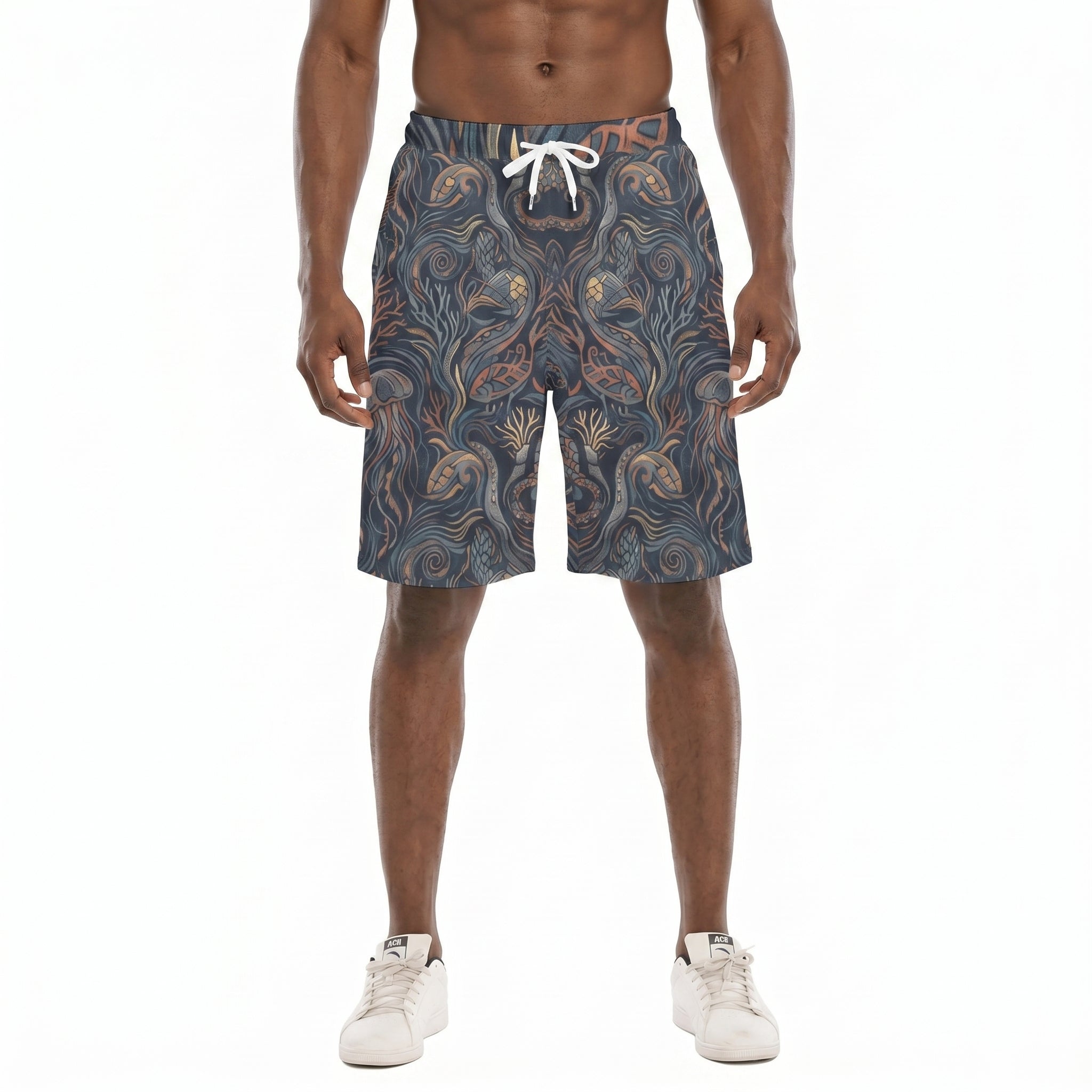 LuckeLadybug men's shorts with a colorful swirl pattern perfect for summer styling