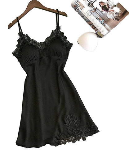 Elegant black silk lace babydoll lingerie with delicate lace detailing and adjustable straps