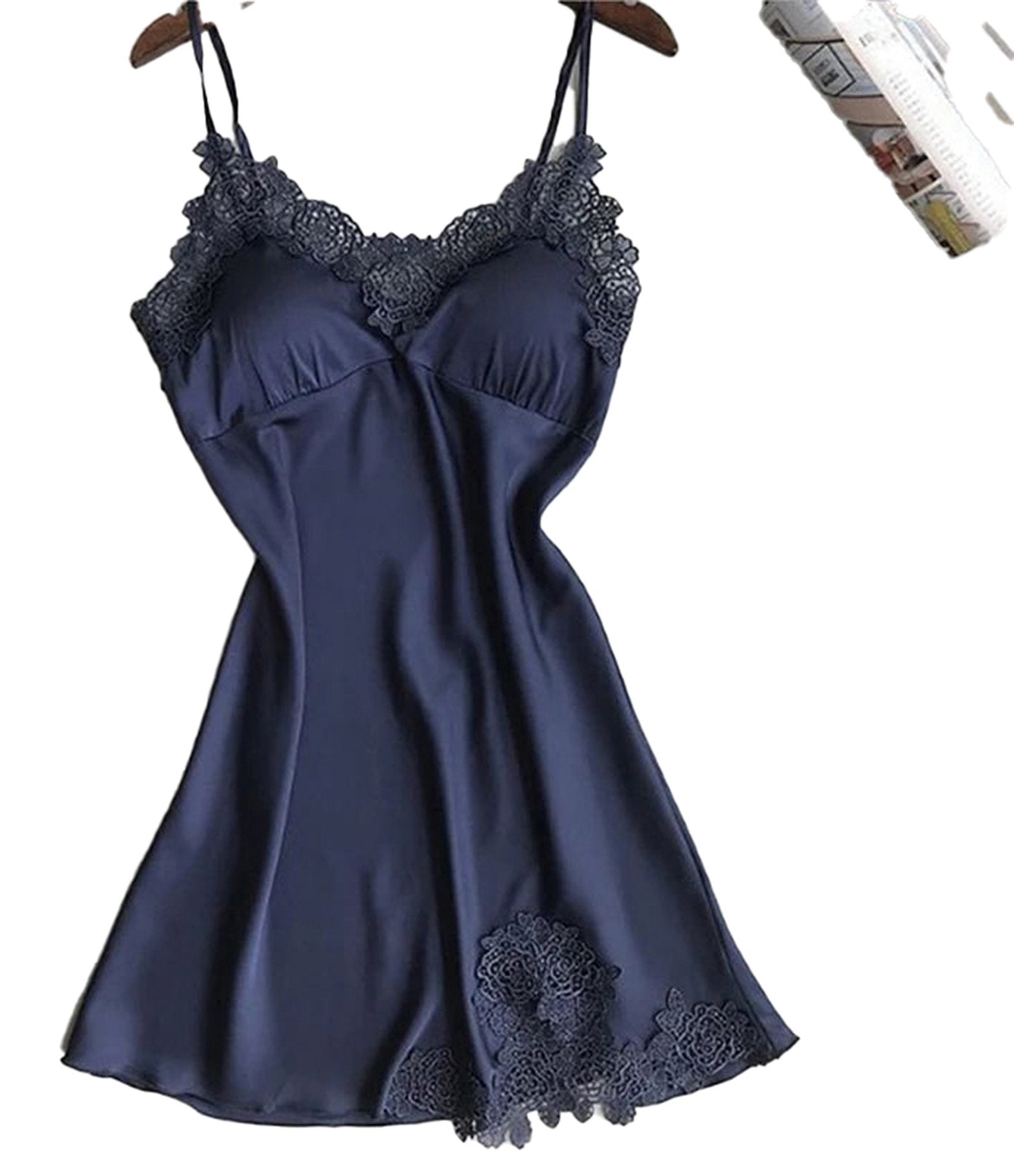 Navy silk lace babydoll lingerie with delicate lace trim for an elegant and flirty look