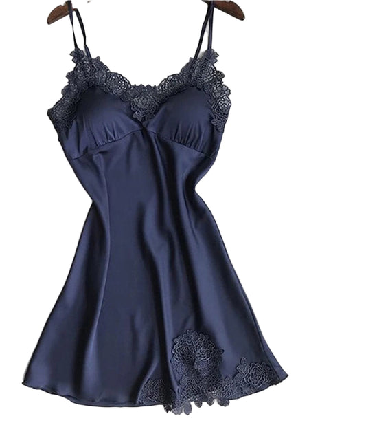 Navy silk lace babydoll lingerie with delicate lace trim and adjustable straps for a luxurious feel