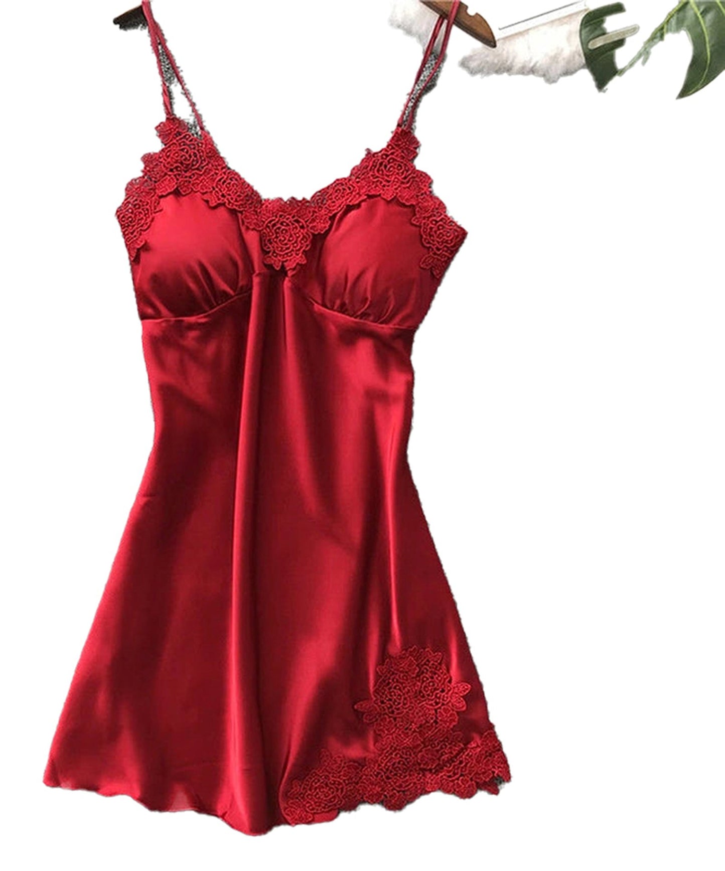 Luxurious red silk lace babydoll lingerie with delicate lace detailing for a romantic touch