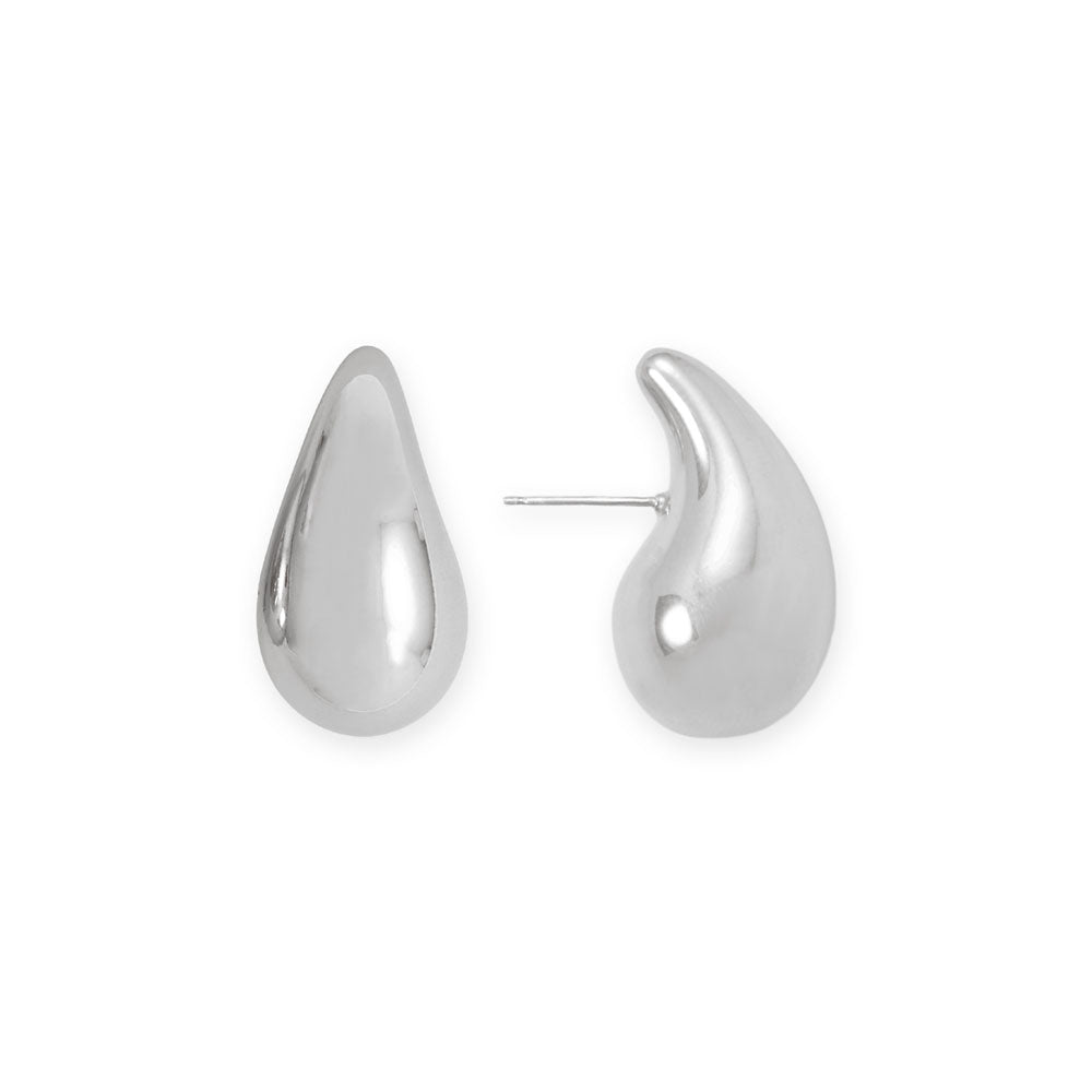 Shiny silver post back hollow raindrop earrings for a modern and elegant look