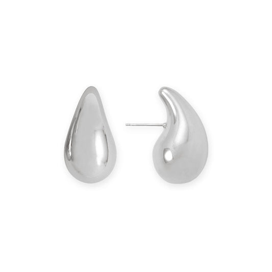 Shiny silver post back hollow raindrop earrings for a modern and elegant look