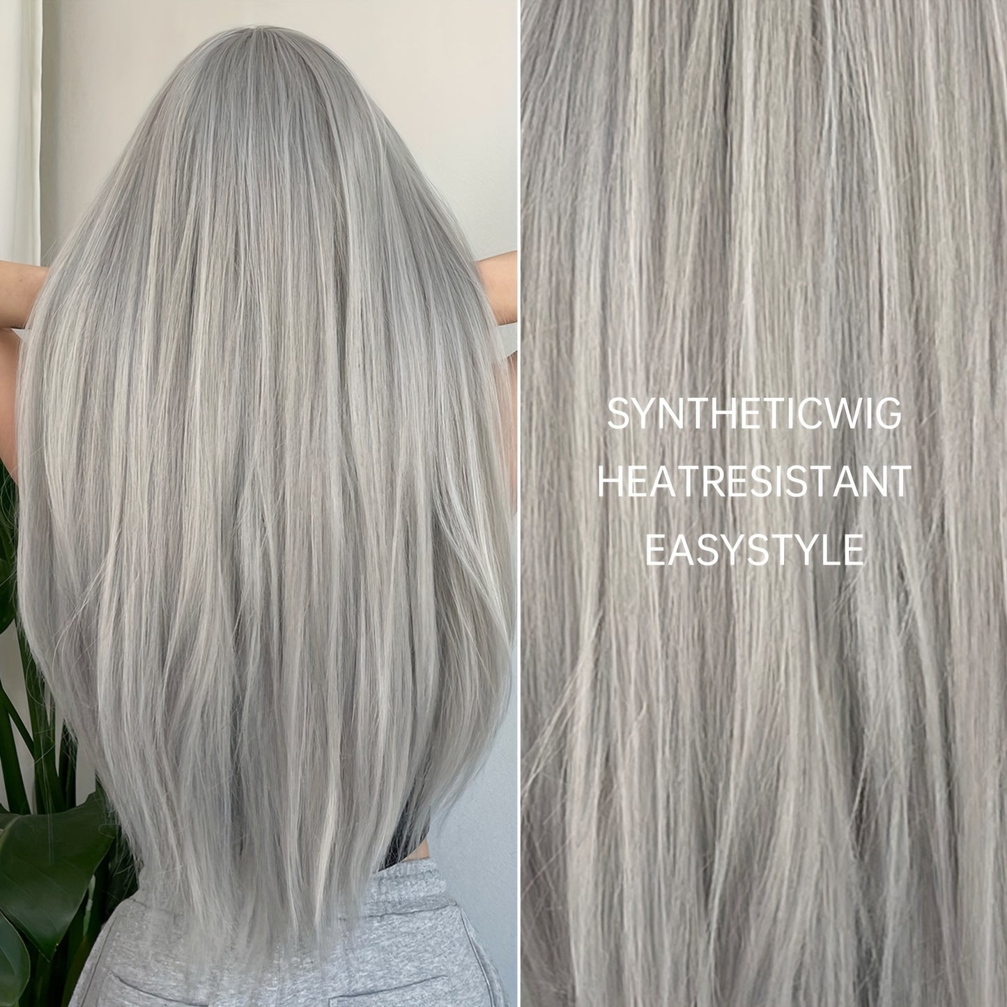 Silvery grey long straight wig from LuckeLadybug with a sleek and stylish design
