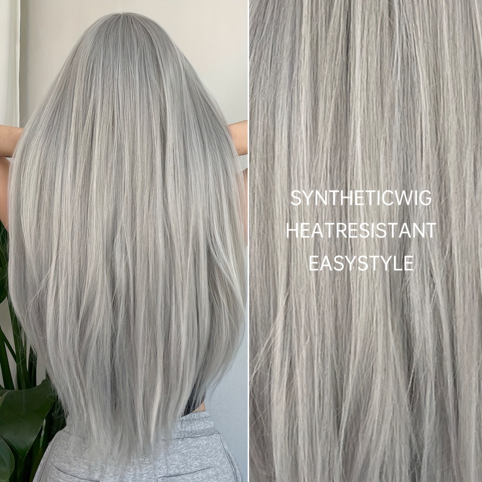 Silvery grey long straight wig from LuckeLadybug with a sleek and stylish design