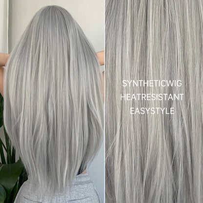 Silvery grey long straight wig from LuckeLadybug with a sleek and stylish design