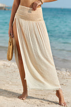 LuckeLadybug LLC high waist skirt with side slit, perfect for beach cover-ups on sunny days