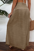 LuckeLadybug LLC high waist skirt cover-up in beige with a flowy design for beach outings