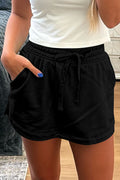 Light Grey French Terry Drawstring Elastic Waistband Mini Skort with Pockets