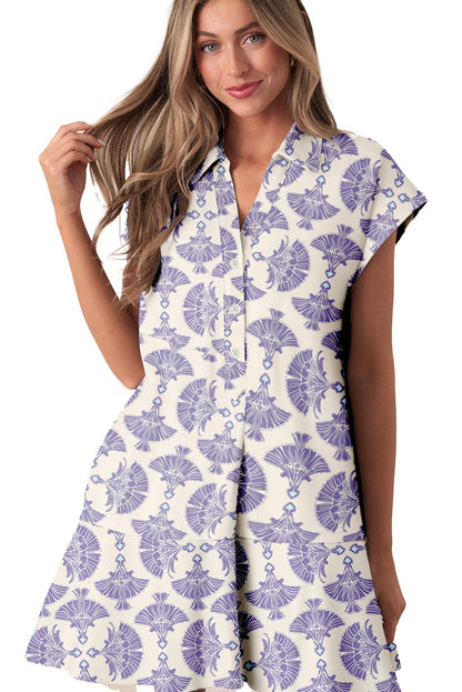 Elegant sky blue printed mini dress with a modern design, perfect for casual outings