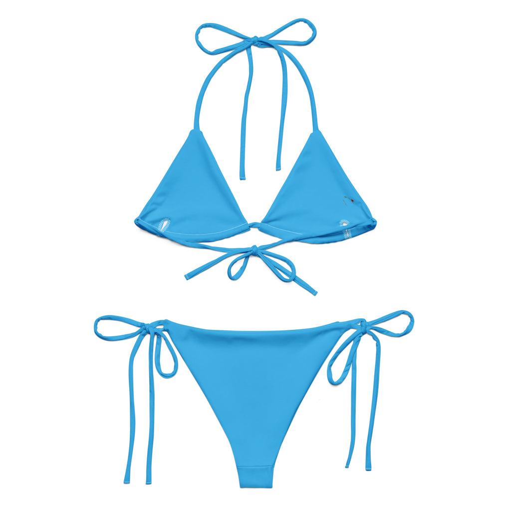 LuckeLadybug sky blue string bikini with adjustable ties for a perfect beach fit