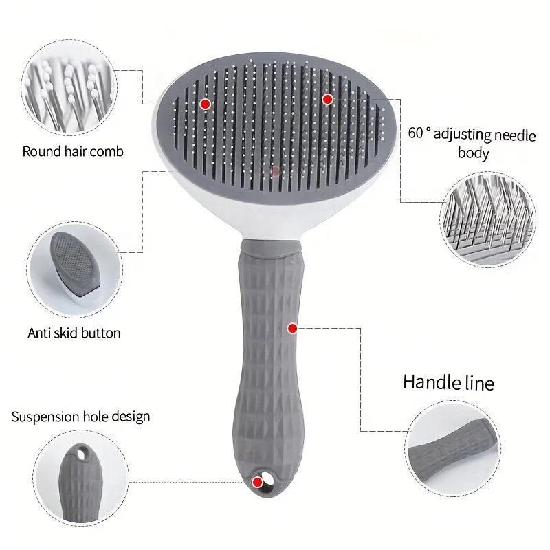 LuckeLadybug slicker dog brush with adjustable needle body and anti-skid handle for grooming pets