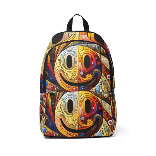 LuckeLadybug smiley face backpack for kids with colorful abstract art design and front zipper pocket