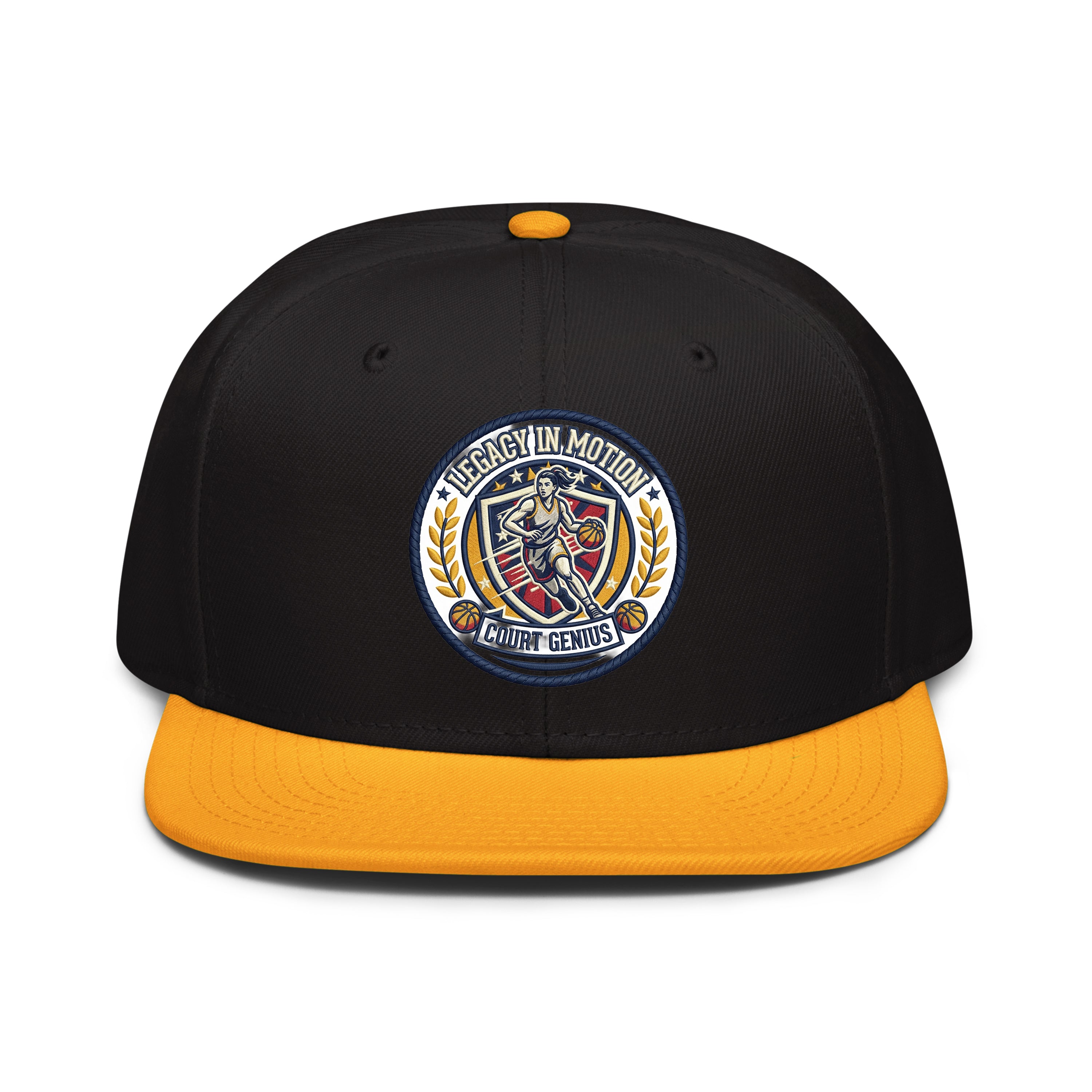 Black and yellow hat snapback with Legacy in Motion logo for stylish casual wear