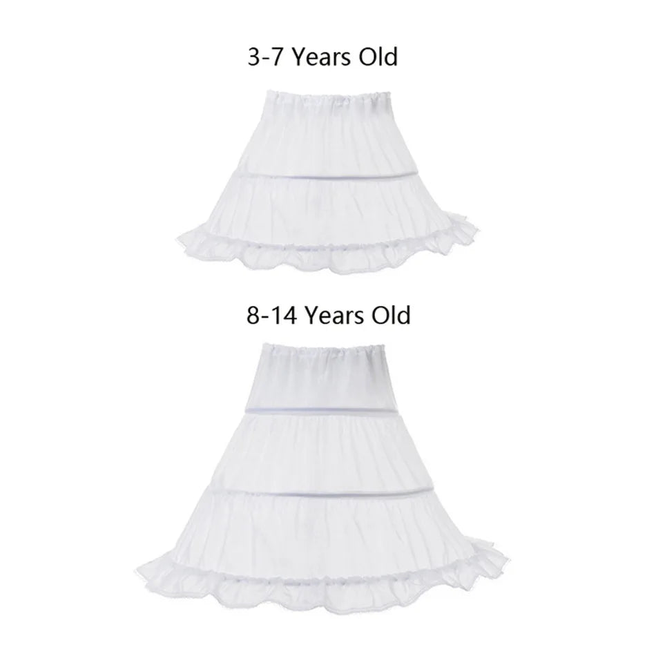 White petticoat for girls in sizes 3-7 and 8-14, perfect for layering under a Snow White princess costume for girls