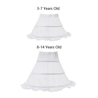 White petticoat for girls in sizes 3-7 and 8-14, perfect for layering under a Snow White princess costume for girls