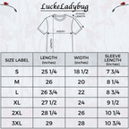Women's soccer t shirt USA in various sizes with detailed size chart from LuckeLadybug LLC
