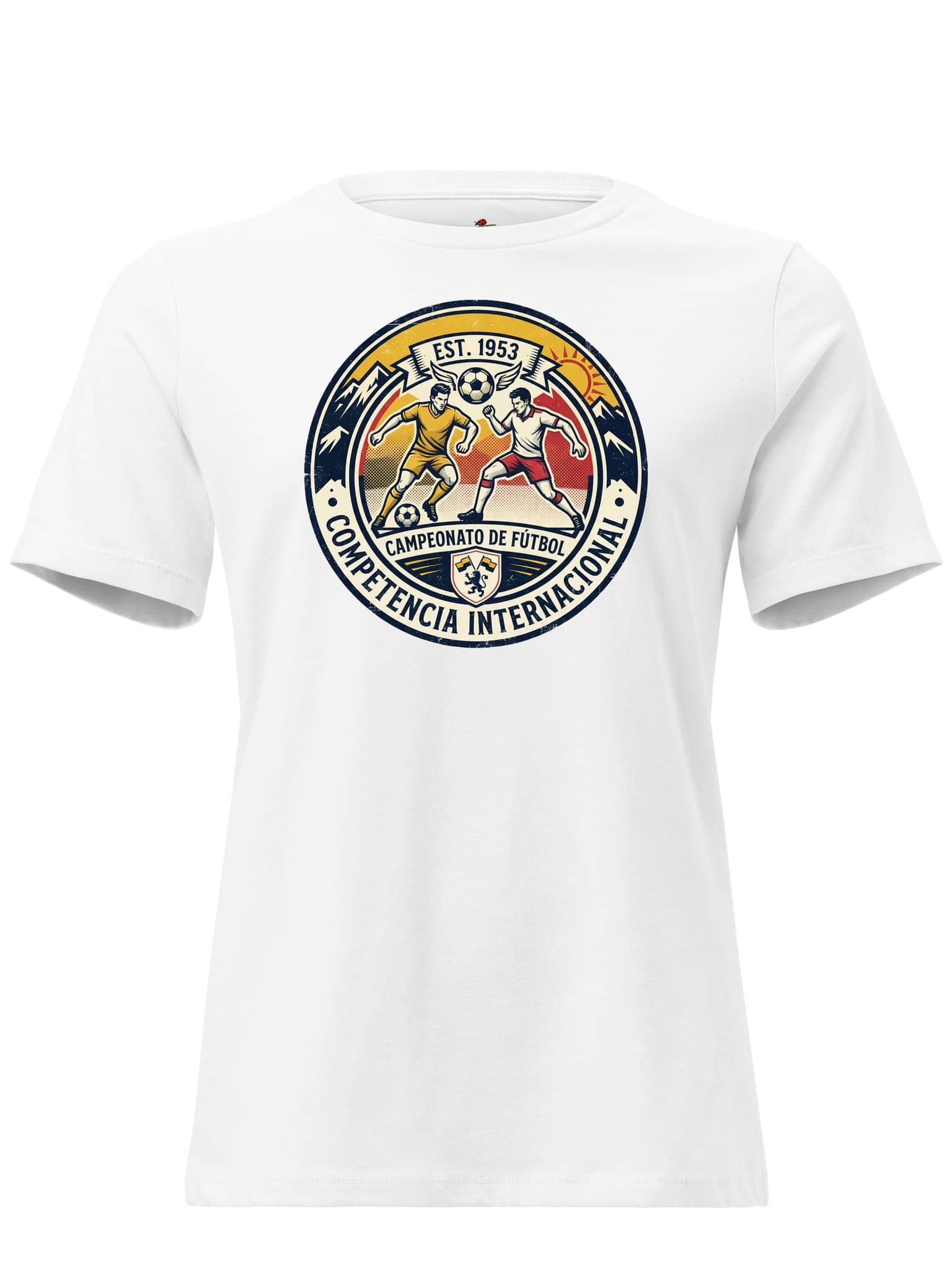White soccer t shirt USA featuring vintage soccer championship logo and bold design