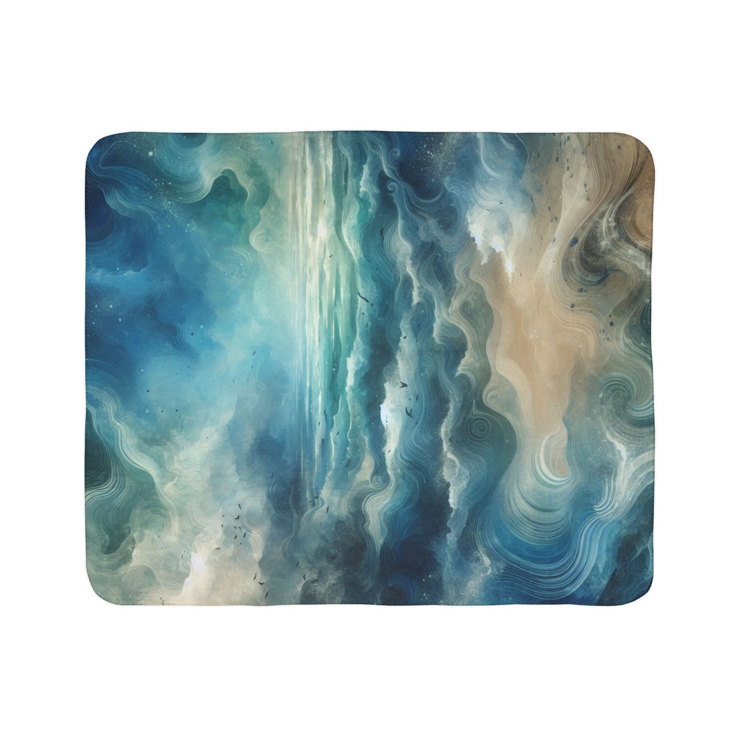 LuckeLadybug sherpa blanket with a soft abstract pattern blanket in blue and beige tones