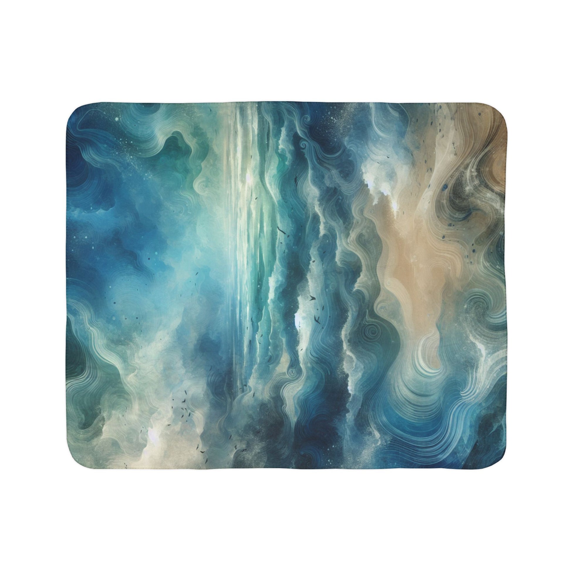 LuckeLadybug sherpa blanket with a soft abstract pattern blanket in blue and beige tones