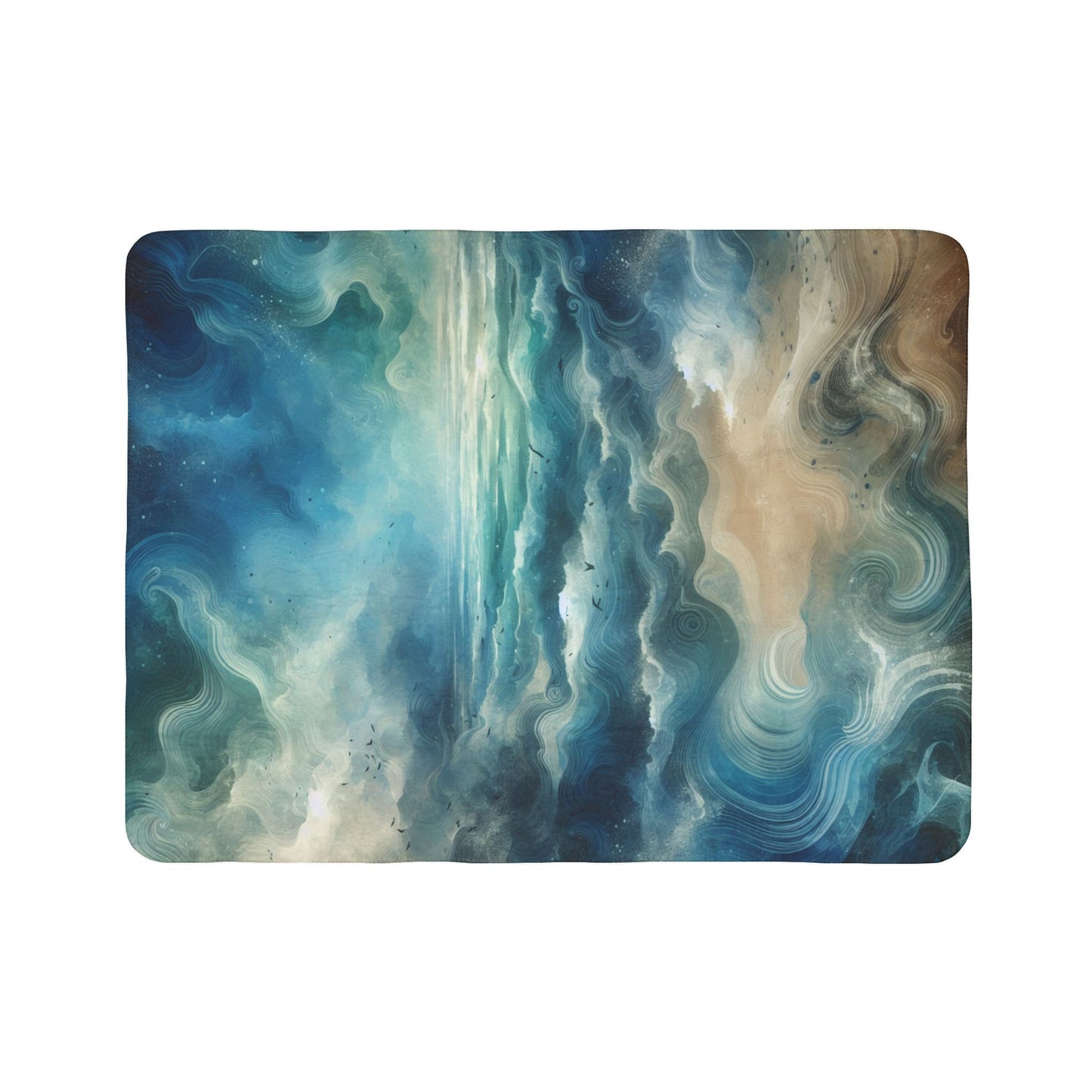 LuckeLadybug sherpa blanket with soft abstract pattern blanket in blue and beige swirling design