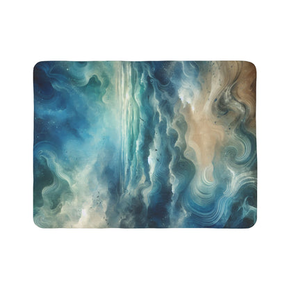 LuckeLadybug sherpa blanket with soft abstract pattern blanket in blue and beige swirling design