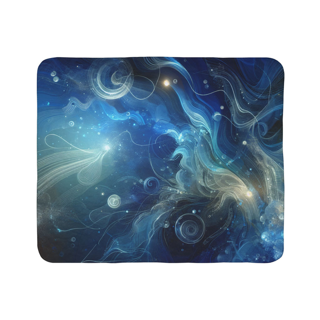 LuckeLadybug soft blue sherpa throw with abstract celestial design and smooth plush texture