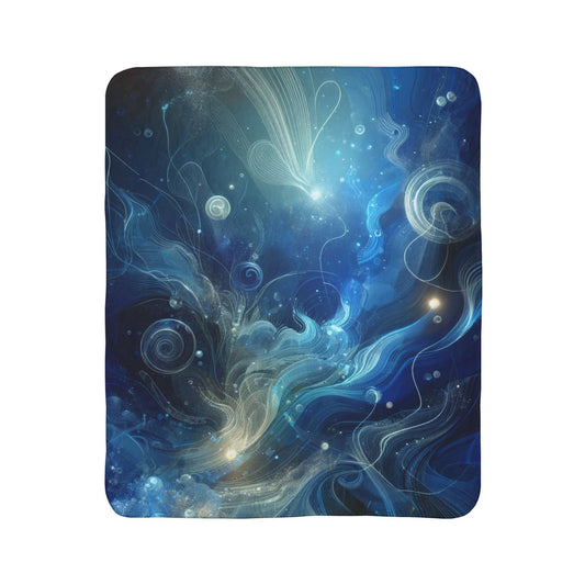 LuckeLadybug soft blue sherpa throw with abstract swirling blue and white galaxy design