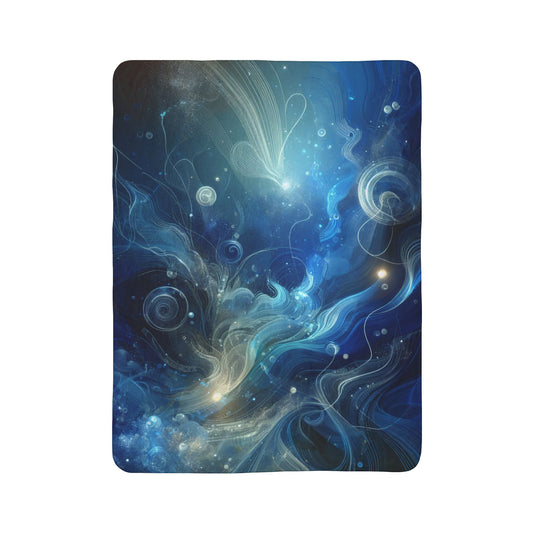LuckeLadybug soft blue sherpa throw blanket with swirling galaxy design and cosmic pattern