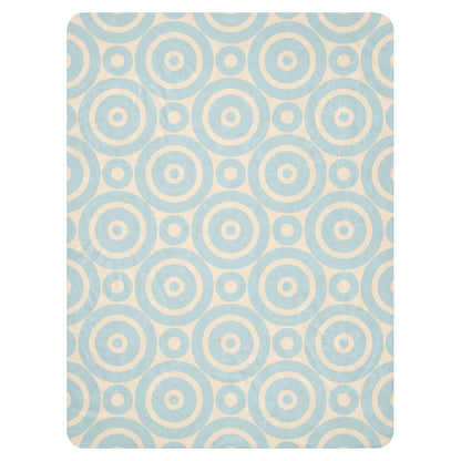 LuckeLadybug Sherpa Blanket with soft circle design throw blanket pattern in blue and beige colors