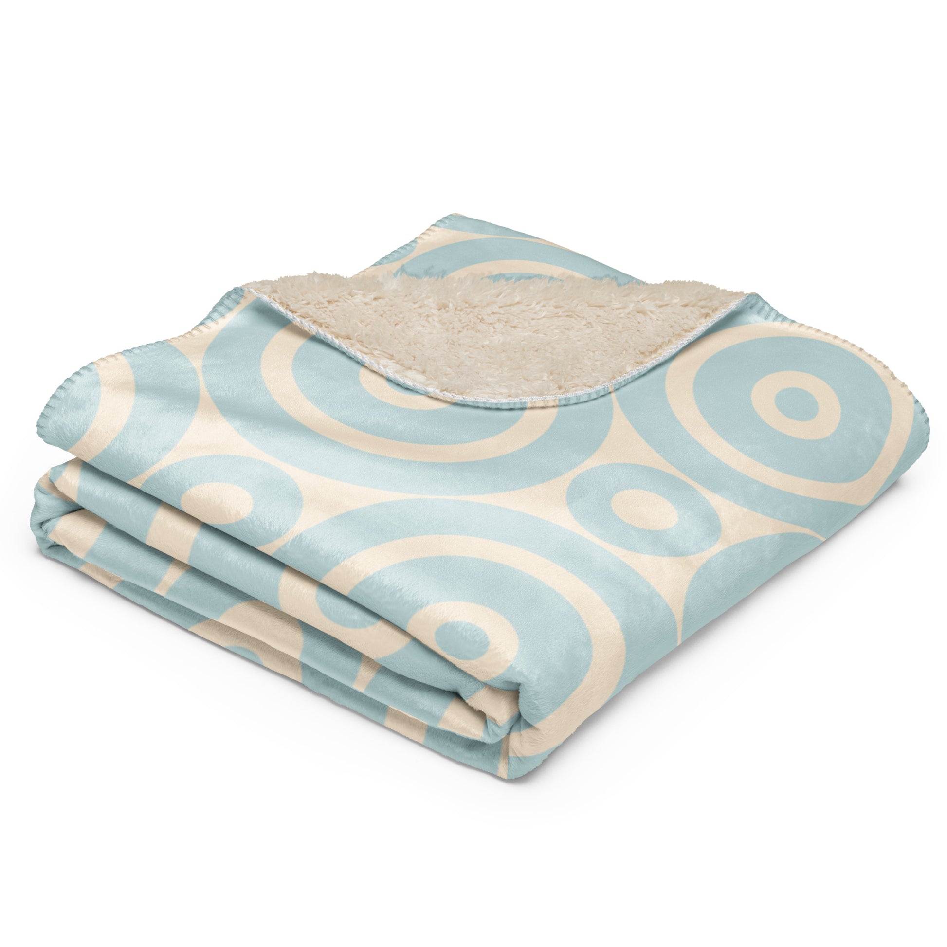 LuckeLadybug sherpa blanket with soft circle design throw blanket pattern in blue and cream colors