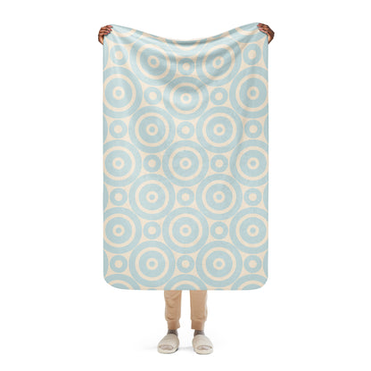 LuckeLadybug sherpa blanket featuring a soft circle design throw blanket in light blue and cream colors