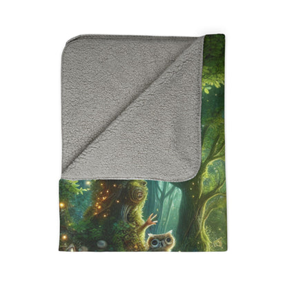 LuckeLadybug soft fairy tale fleece throw sherpa blanket with magical forest and owl design