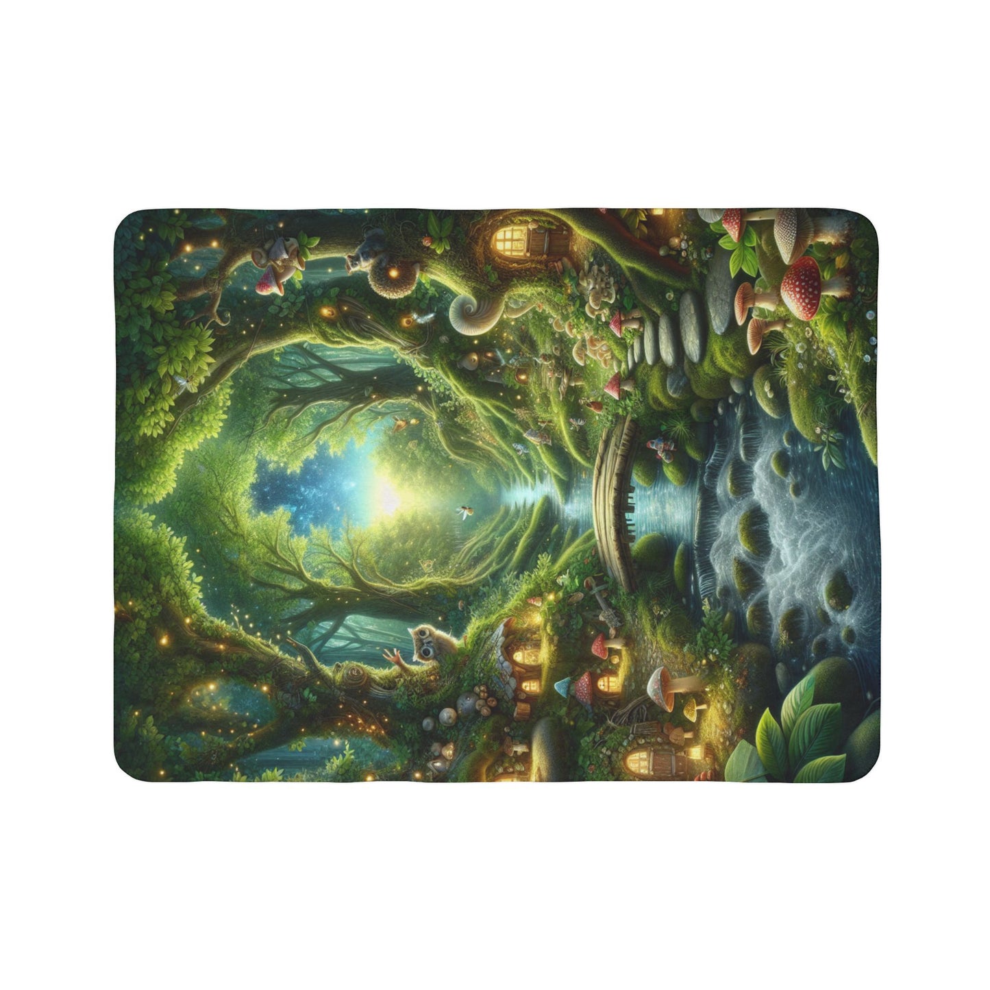 LuckeLadybug soft fairy tale fleece throw with enchanted forest and glowing mushrooms design